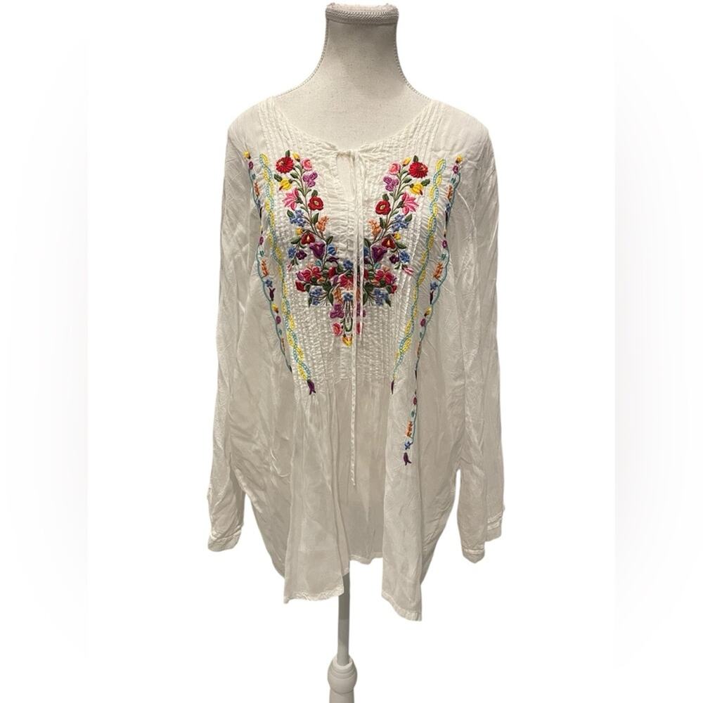 Johnny Was Women's White Pintuck Detail Blouse Sz:XXL